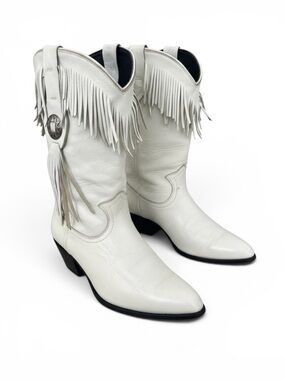 VTG ACME White Fringe Leather Western Cowgirl White Boots